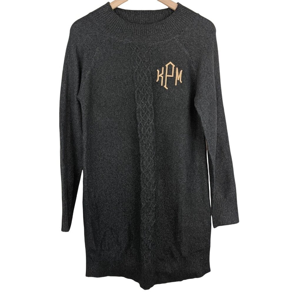 Marley Lilly dark grey KPM monogrammed chest sweater dress small MSRP 60